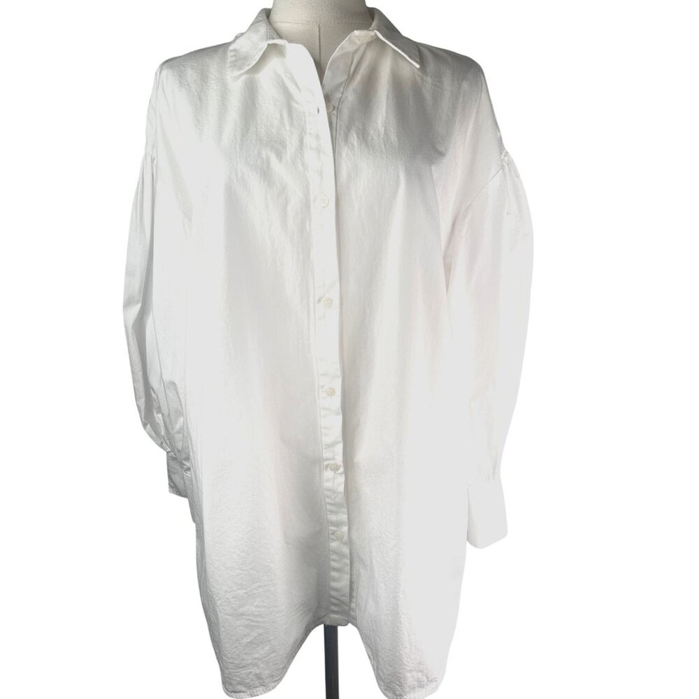 2/$30 ZARA White Poplin XS Cotton Dolman Long Puffy Sleeve 3 Button-Up Shirt